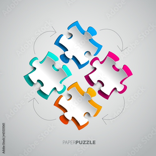 Four colorful Paper puzzle on white background - vector illustra
