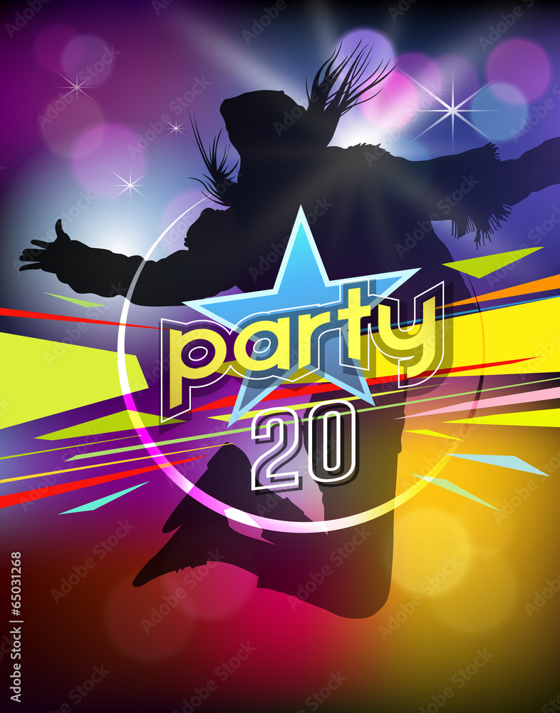 Obraz premium Girl jumping colorful party holiday background