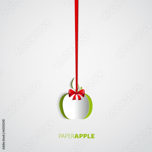 Paper apple cutout hanging on bow - vector illustration design c