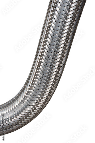 The braided metal cable on a white