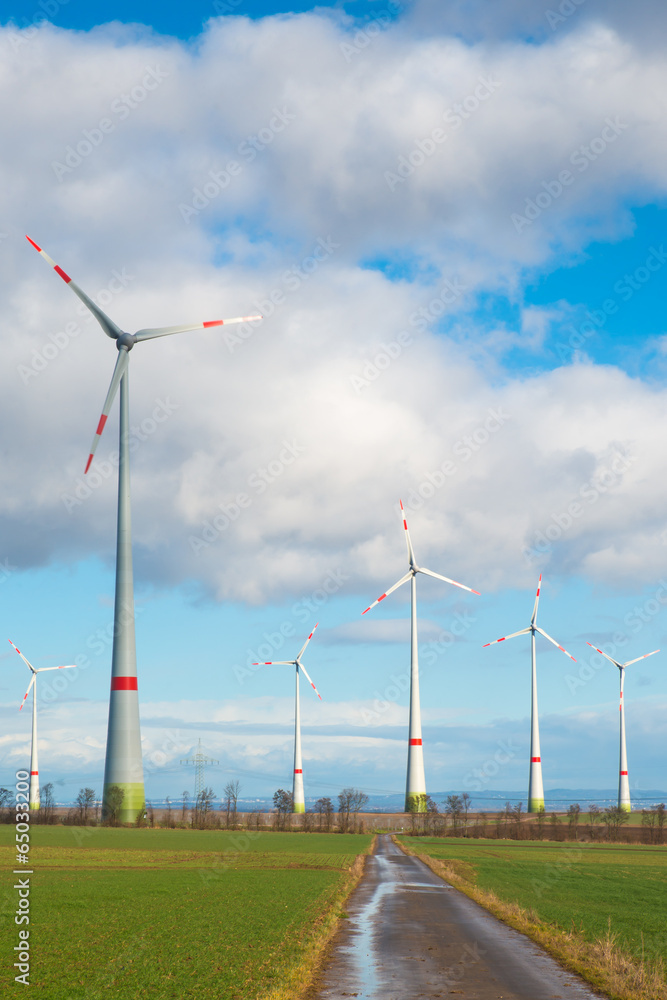 Modern wind turbines in the field