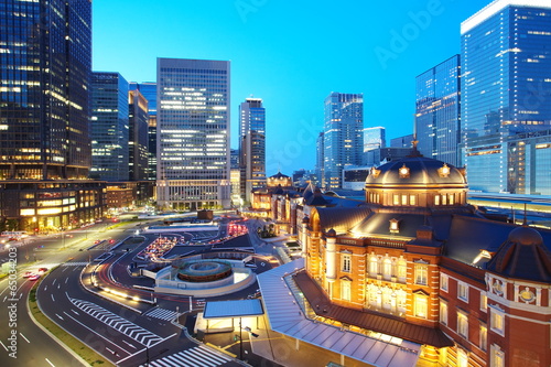 view of tokyo station and marunoichi business area in tokyo