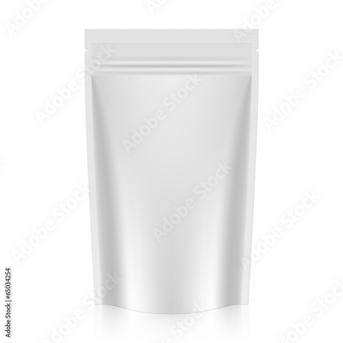 White blank stand up pouch foil or plastic packaging with zipper photo