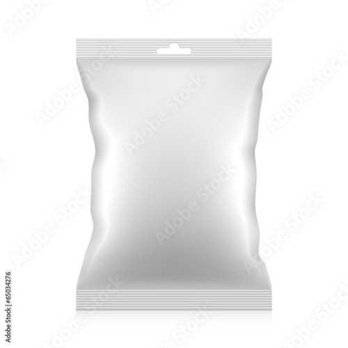 White blank snacks food foil packaging bag with hang tab