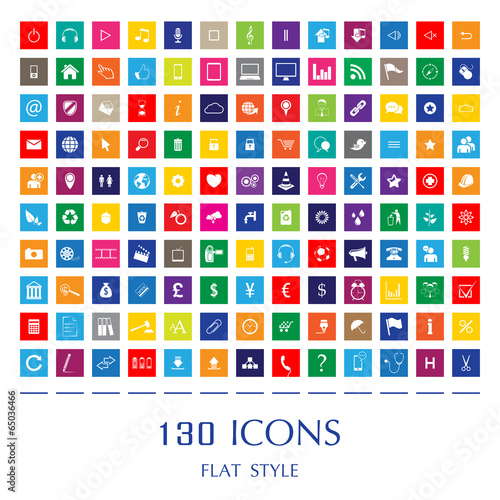 130 Web Icons. Flat Style