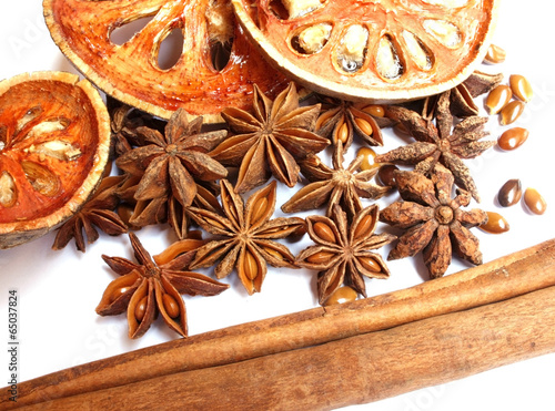 Cinnamon sticks ,anise stars and dried quince