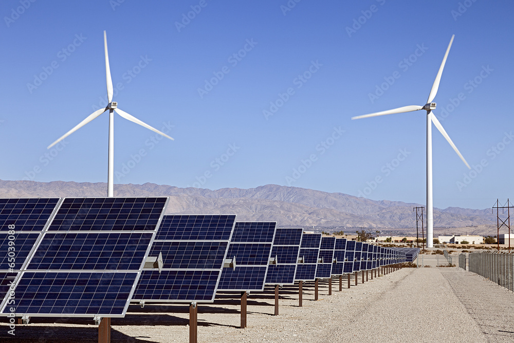 Solar Panels and Wind Turbines Power