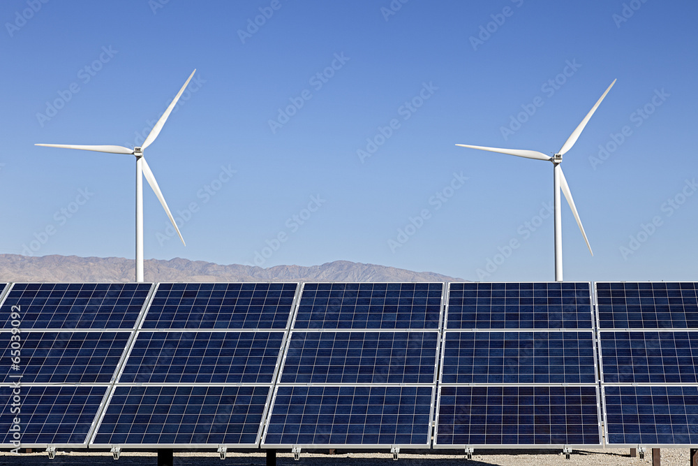 Solar Panels and Wind Turbines Power
