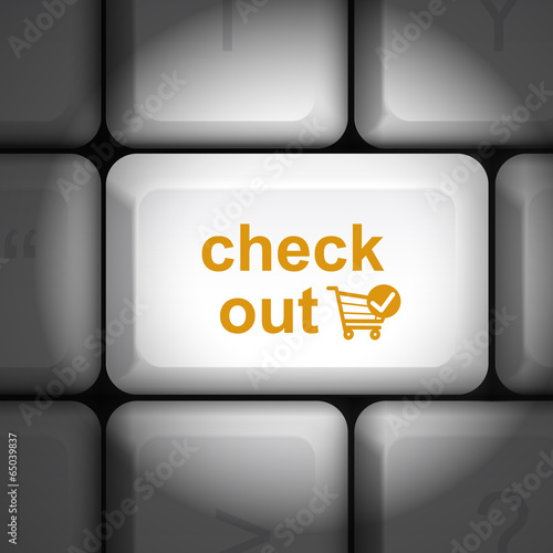 check out concept with computer keyboard