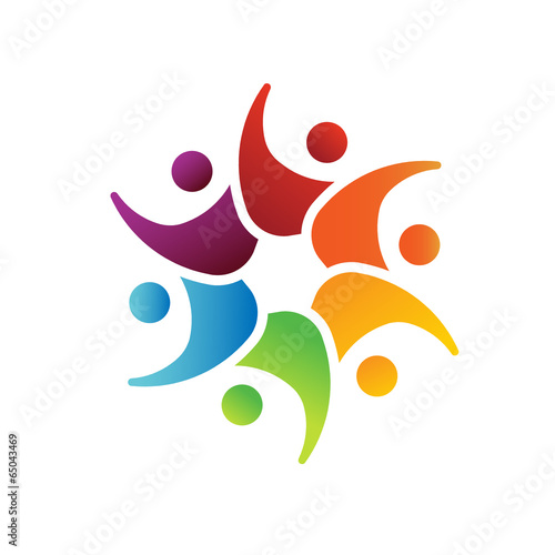 Happy Teamwork 6 circle image. Concept of playful people,