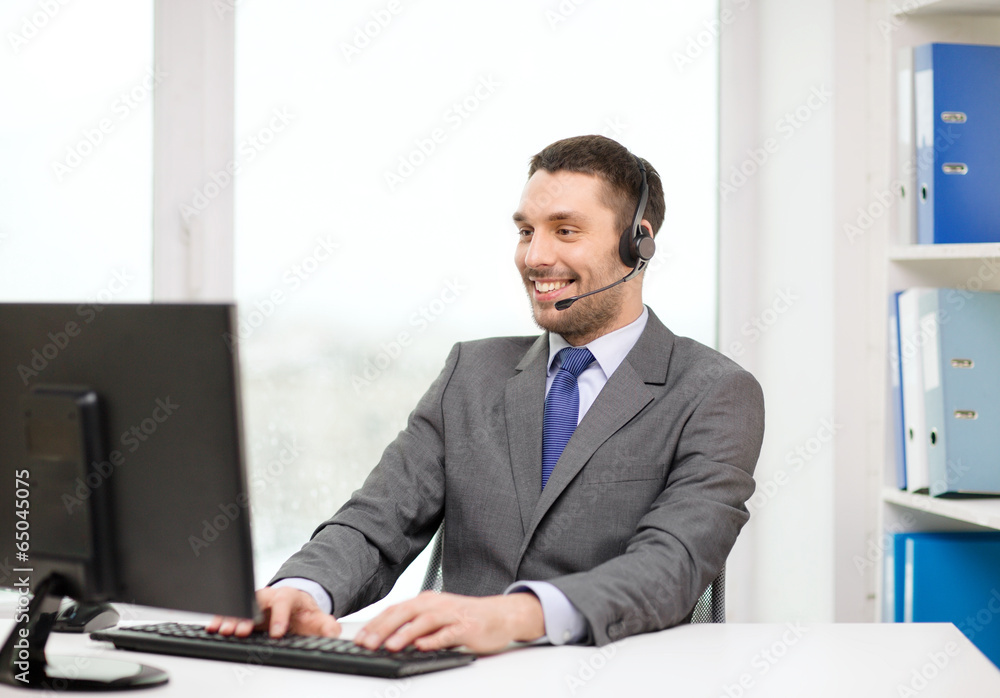 helpline operator with headphones and computer helpline operator with headphones and computer