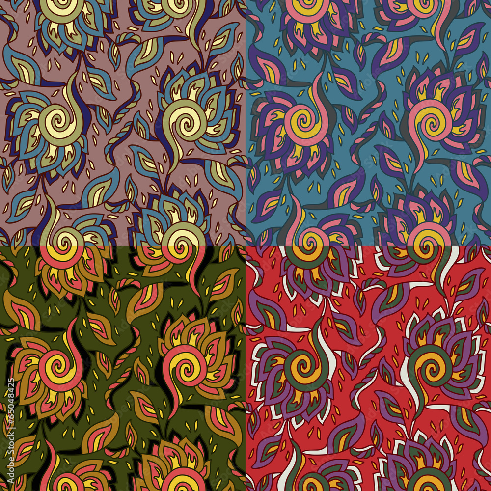 Set of four colorful seamless patterns. EPS-8. Set of four colorful seamless patterns. EPS-8.