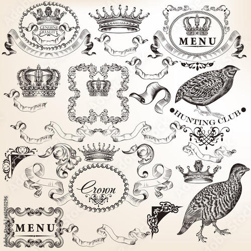 Set of vector decorative elements in vintage style