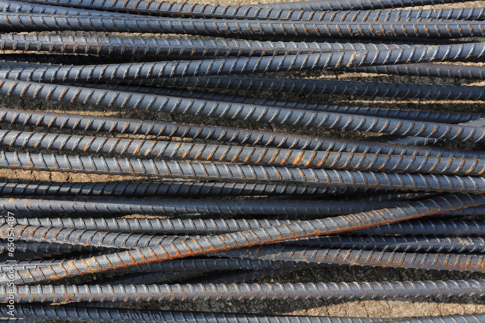 Steel rods used to reinforce concrete in construction Steel rods used to reinforce concrete in construction