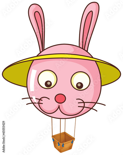 A floating bunny balloon carrying an empty basket