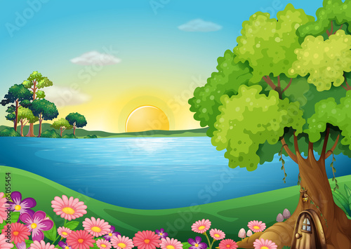 Fresh flowers at the riverbank near the treehouse