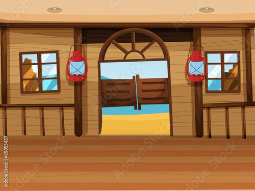 A saloon bar with two lamps