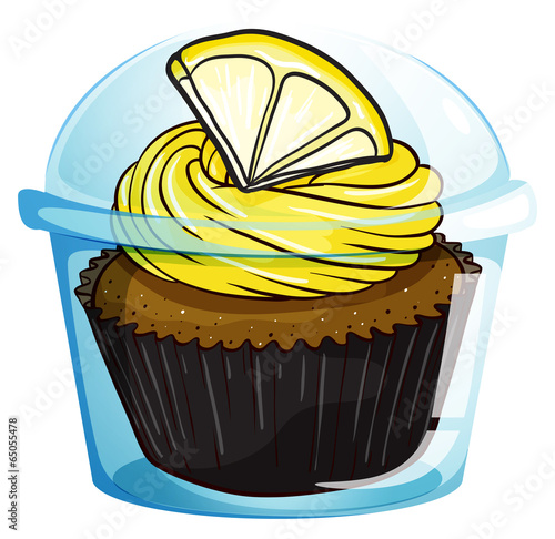 A flavorful cupcake inside a covered cup