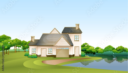 A big house at the forest near the river