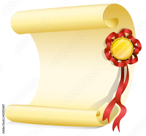 An empty sheet of paper with a ribbon