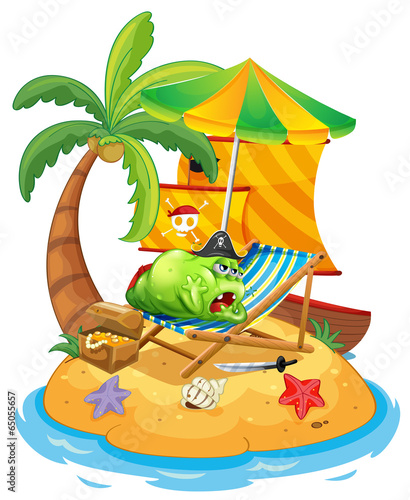 A fat monster relaxing at the beach