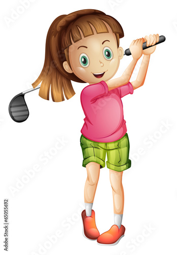 A cute little girl playing golf