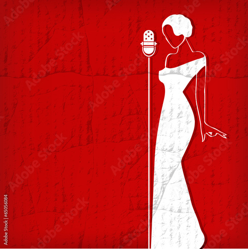 Abstract retro girl on red - vector illustration