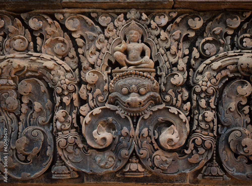 Ornate door lintel at Banteay Srey temple,  Siem Riep,  Cambodia