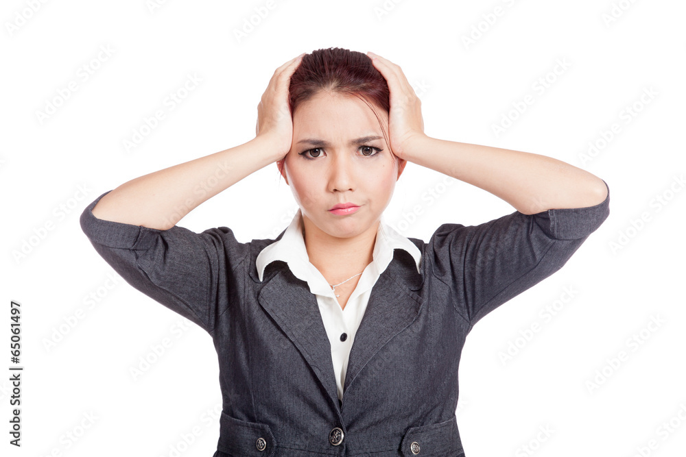 Asian office girl headache put both hand to head Asian office girl headache put both hand to head
