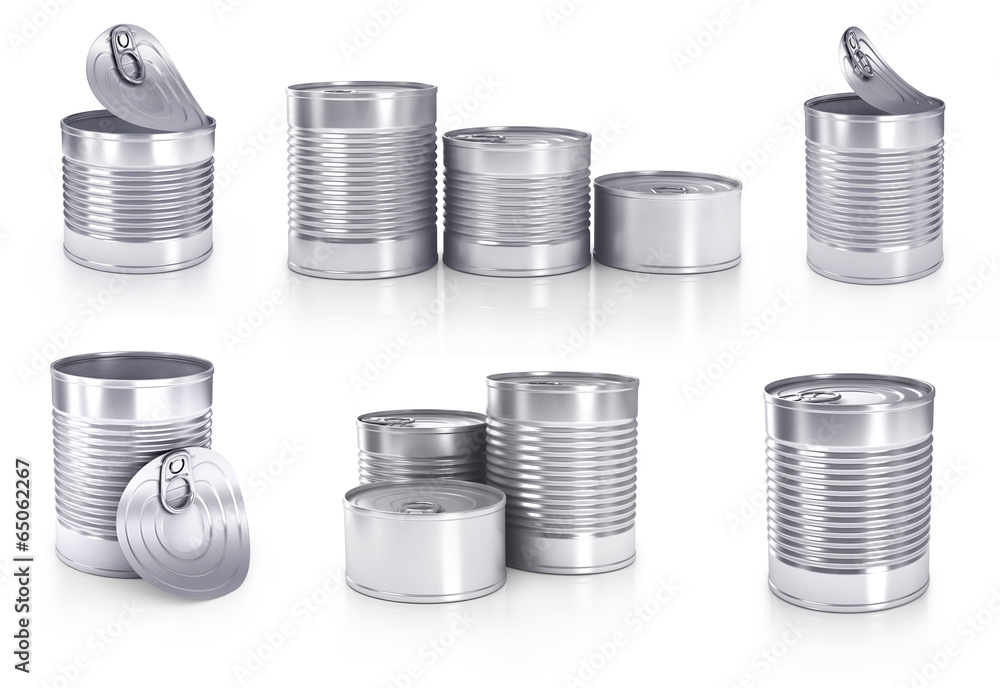 Collection of different cans isolated on white Collection of different cans isolated on white