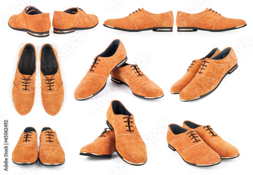 collection of brown shoes on isolated white background