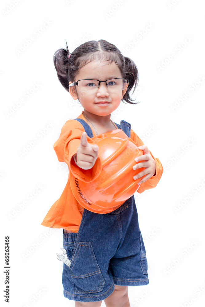 Asian Engineer baby girl Pointing Asian Engineer baby girl Pointing
