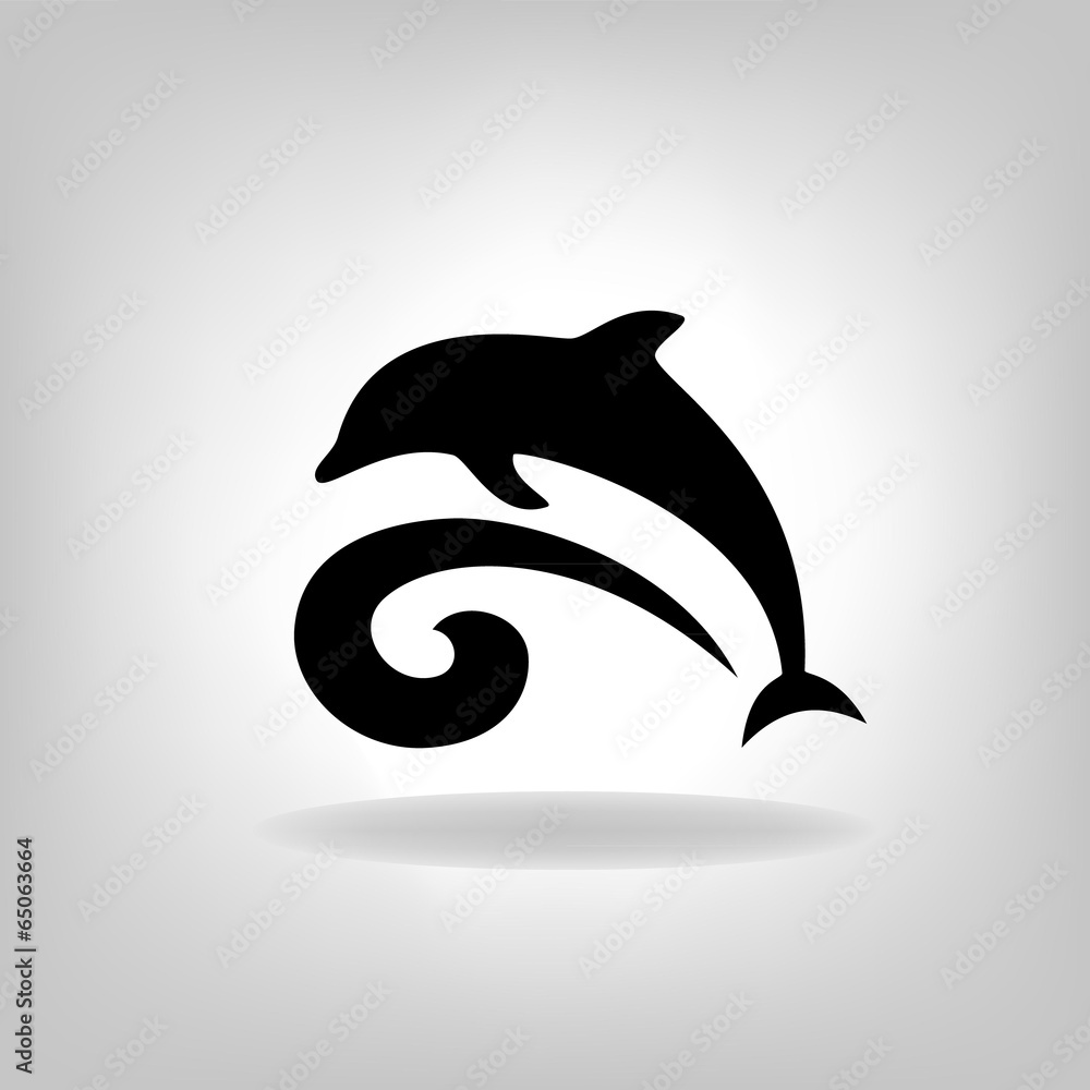 Obraz premium Emblem of a dolphin over the sea on a light background