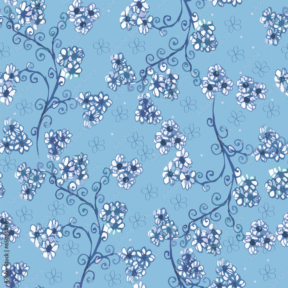 seamless blue background. floral ornament.