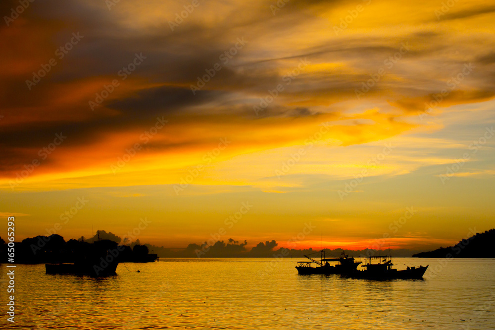 Fishing Boat at Sunset on ocean