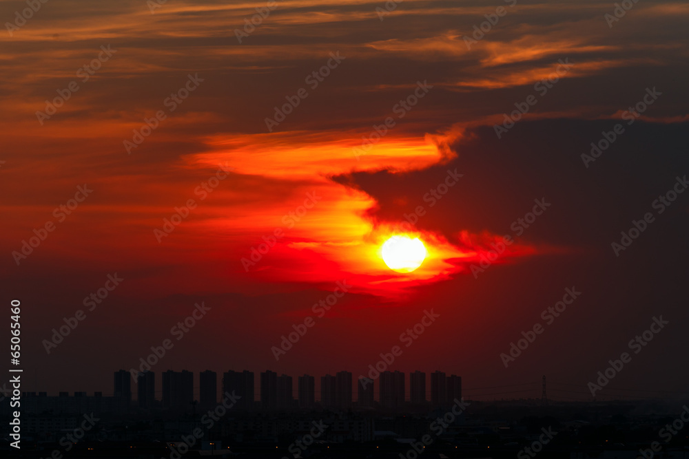 Sunset and cloud  with cityscape