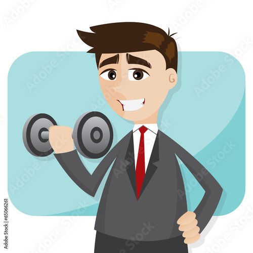 cartoon businessman exercise with dumbbell