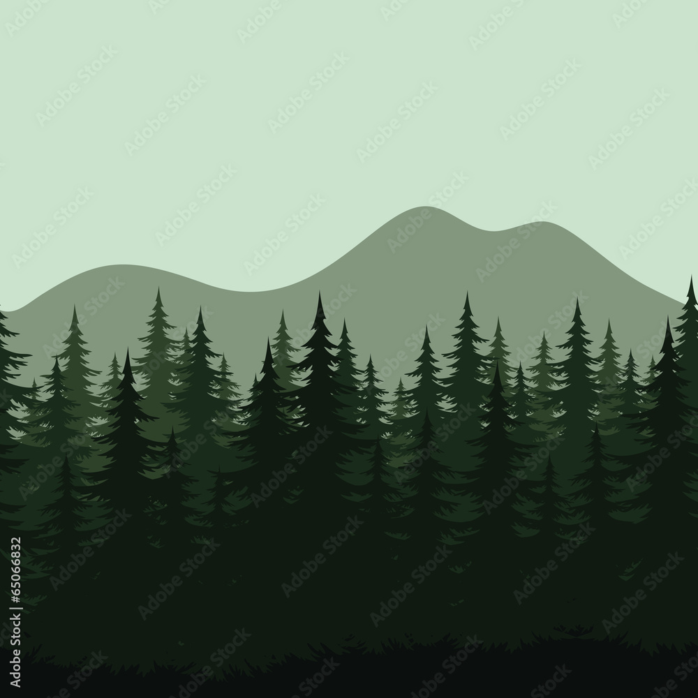 Fototapeta premium Seamless mountain landscape, forest silhouettes