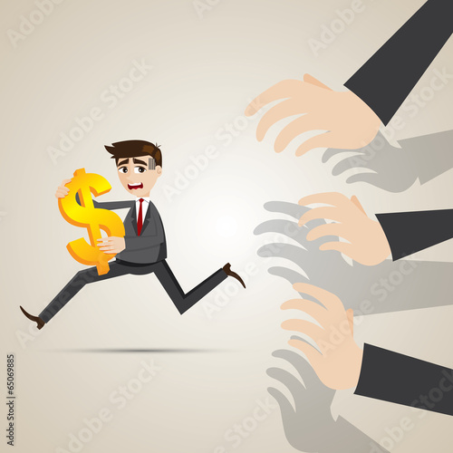 cartoon businessman run away from creditor