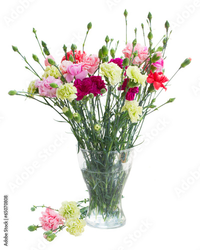bouquet of carnation flowers in glass vase
