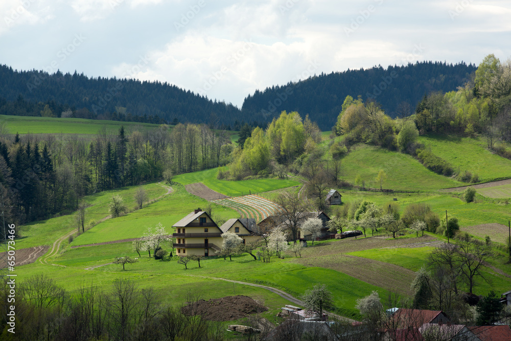 Idyllic rural view of gently rolling patchwork farmland Idyllic rural view of gently rolling patchwork farmland