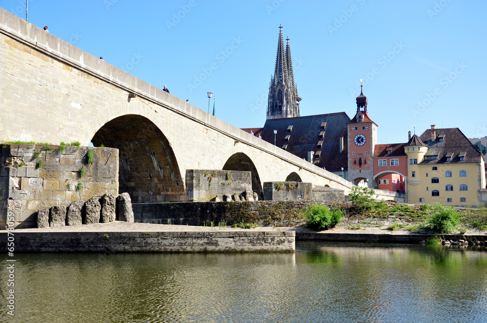Old Bridge and the city of Regensburg, Germany, Europe