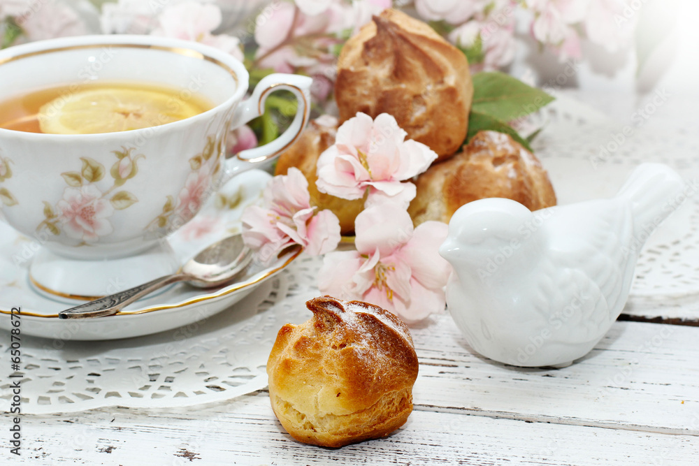 tea in elegant cup in retro style