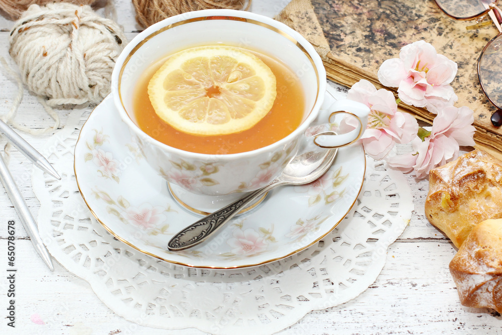 tea in elegant cup in retro style tea in elegant cup in retro style