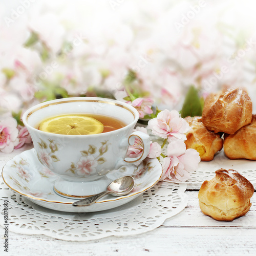 tea in elegant cup in retro style