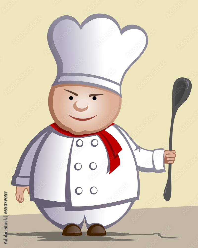 Cartoon chef with a ladle. Vector illustration. Cartoon chef with a ladle. Vector illustration.