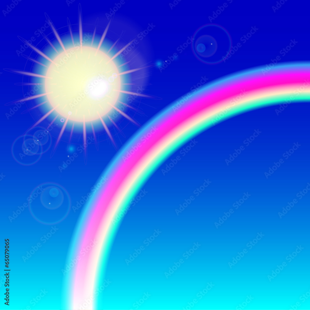 Fototapeta premium sunny weather background with reflection and colorful rainbow