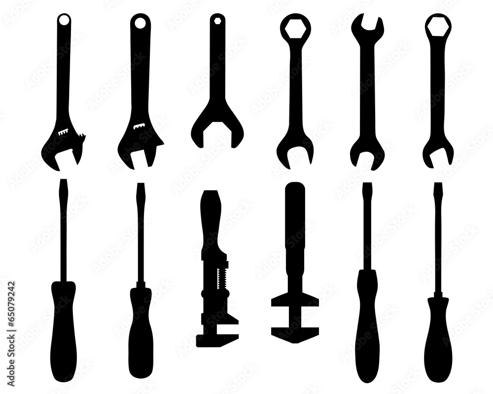 Black silhouettes of screwdriver and screw wrench, vector Black silhouettes of screwdriver and screw wrench, vector