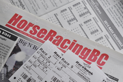 Horse racing newspaper and racing tickets background