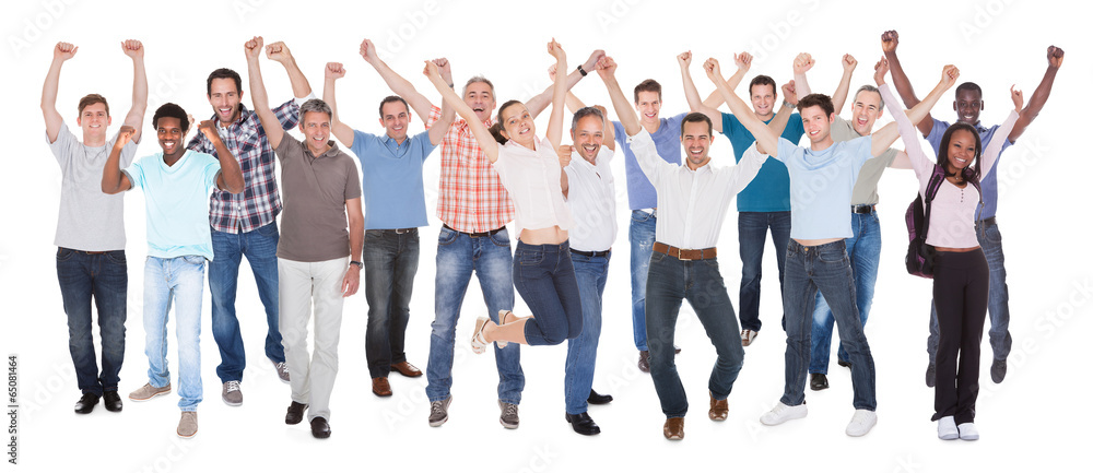 Obraz premium Diverse People In Casuals Celebrating Success
